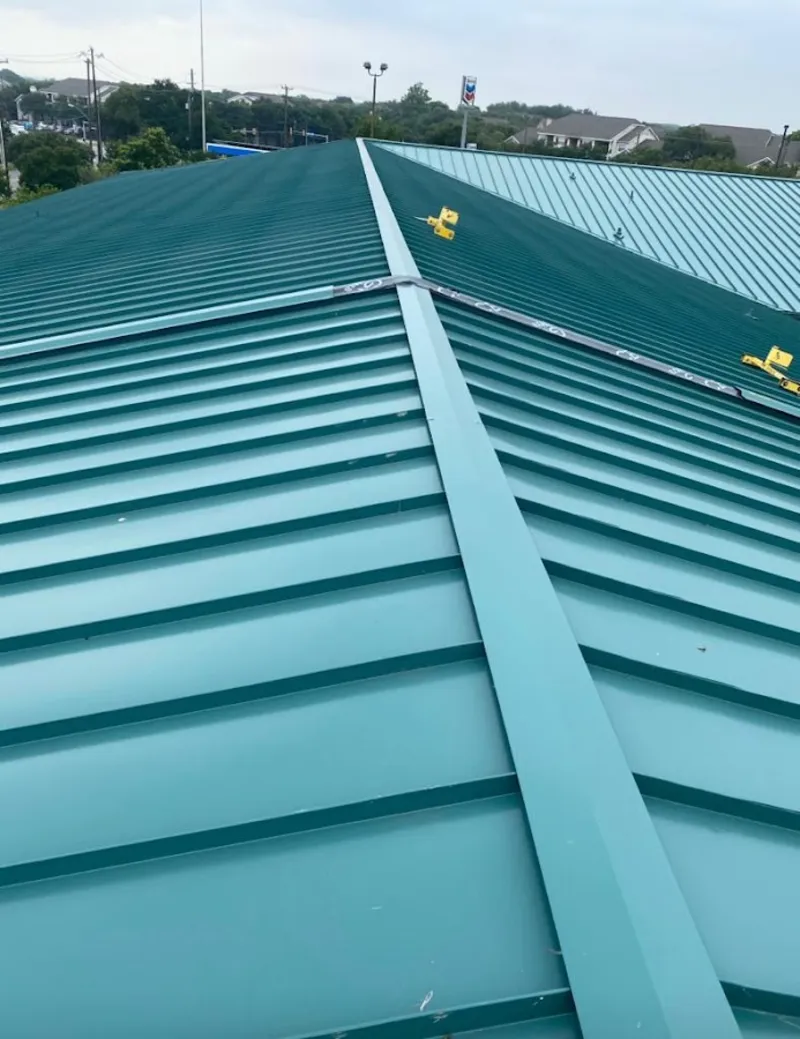 Green commercial metal roof ridge and valley for Metal Roof Repair in Atlantic